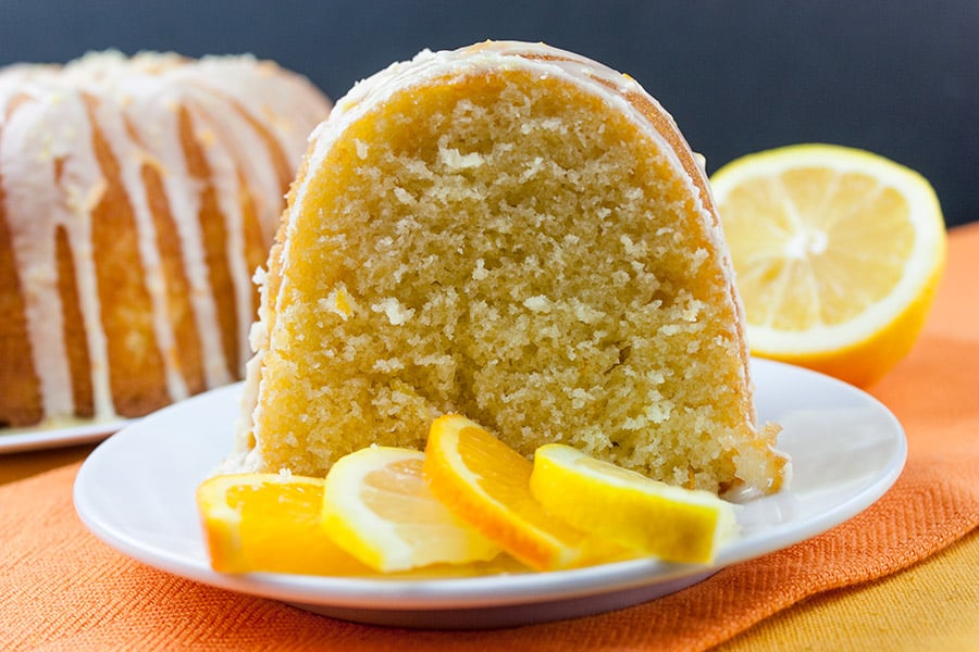 Lemon-Orange Pound Cake on a white plate.