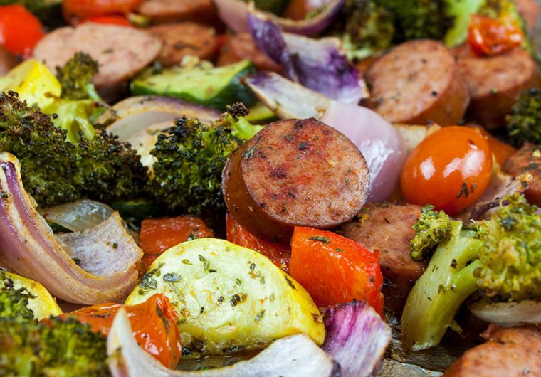 Sheet Pan Sausage and Vegetables - The epitome of healthy one pan meal! Chop, drop, toss with seasonings and bake! It could not get any easier! Also great for meal prep.