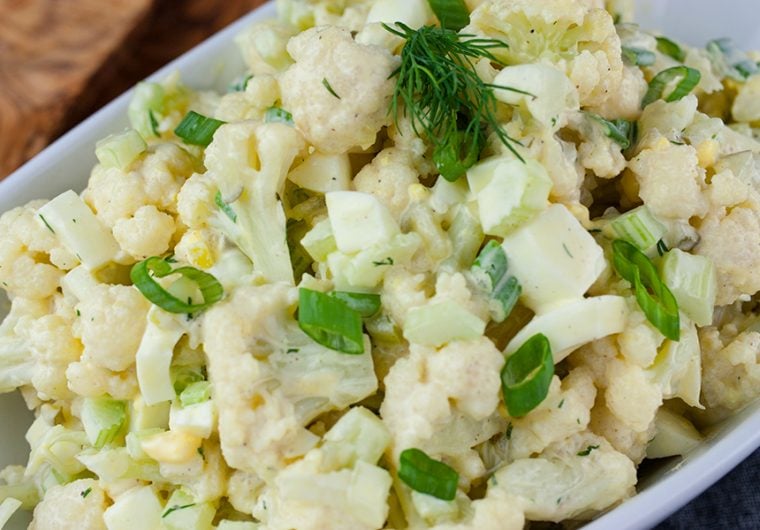 Cauliflower Mock Potato Salad - All the flavors of traditional potato salad but without all the carbs! Perfect for summer barbecues or any meal of the year.
