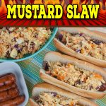 Hot Dogs with Mustard Slaw - Great for barbecues but also for a quick weeknight dinner! Our tangy southern mustard coleslaw brings the perfect amount of mustard tang to the average hot dog. #recipe #grilling #summer #bbq