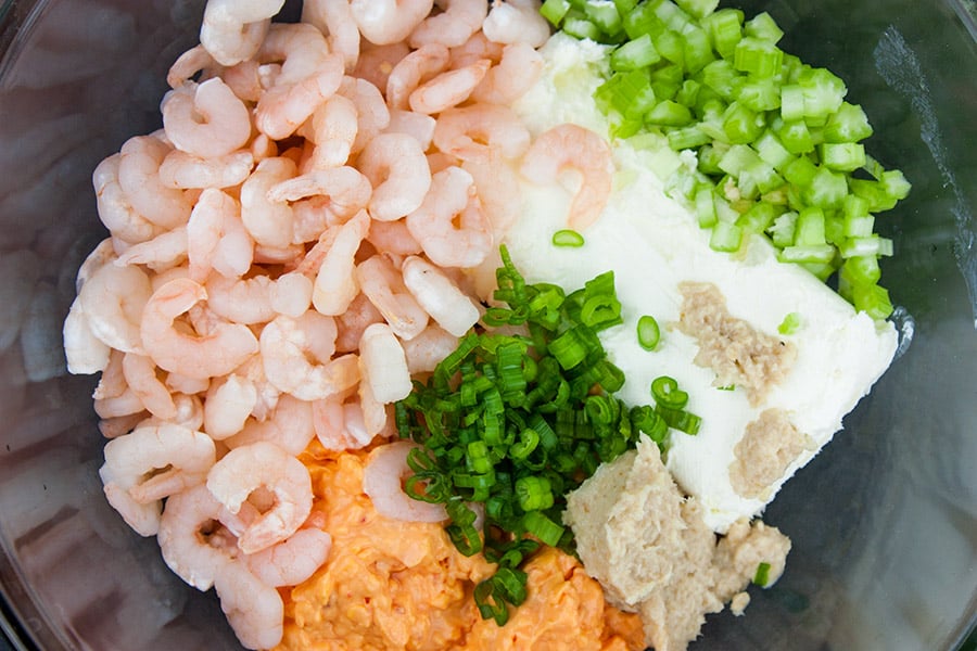 Easy Cold Shrimp Dip - dip ingredients in a mixing bowl