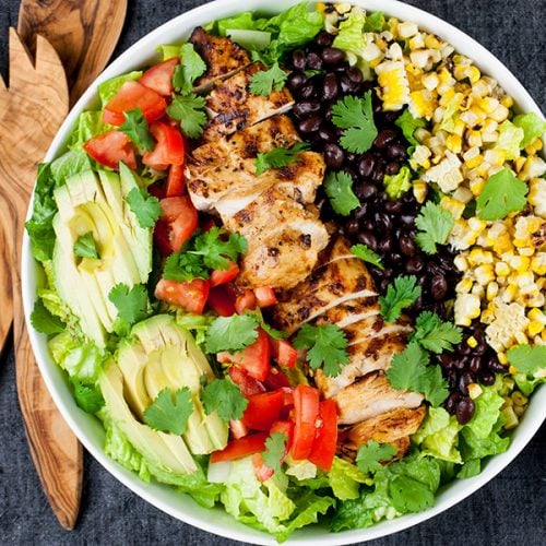 Southwest Grilled Chicken Salad in a large white bowl.