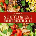 Southwest Grilled Chicken Salad - A fresh, healthy flavorful salad. Chicken marinated in a smoky adobo flavored marinade gives it more than just a "taco" flavor. Grilling the corn and jalapenos adds extra smoky flavor to this dish. #mexican #salad #recipe #easyrecipe
