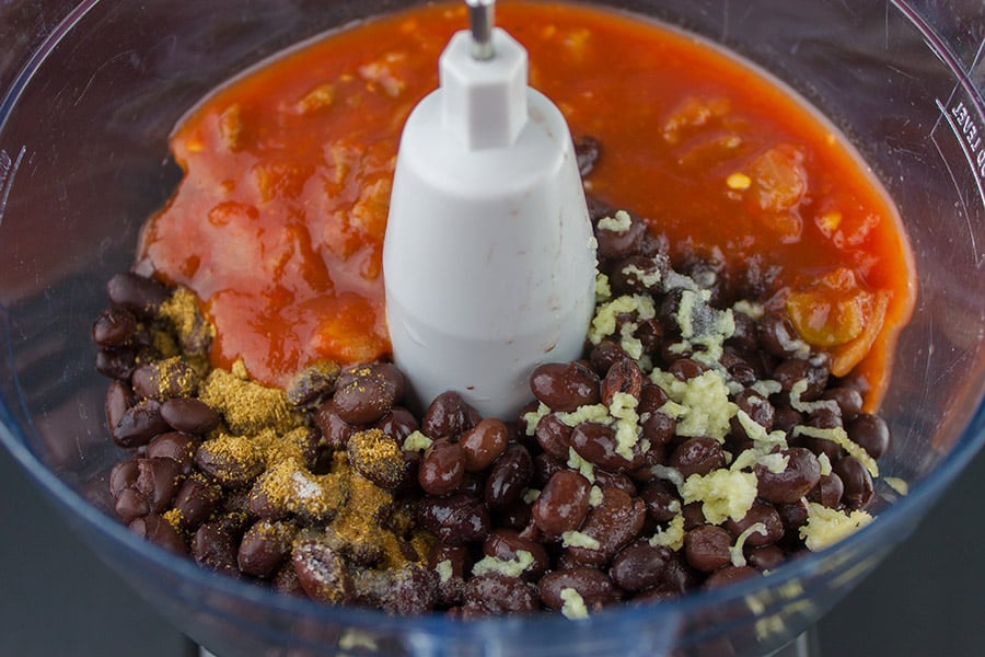 Easy Black Bean Dip - ingredients in a food processor