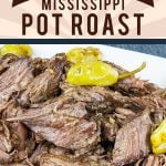 You're going to love this recipe! Crock Pot Mississippi Pot Roast uses five simple ingredients to bring the perfect flavor combination to this juicy, tender pot roast. #slowcooker #crockpot