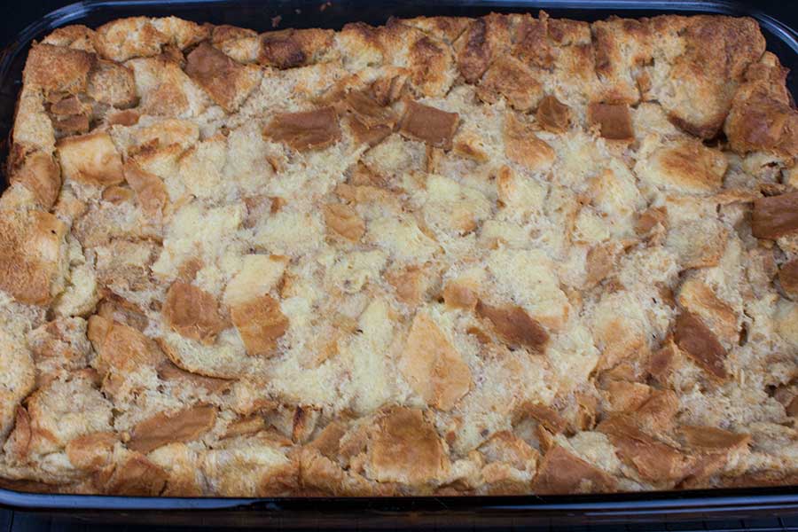 The bread pudding mixture after sitting the refrigerator overnight.