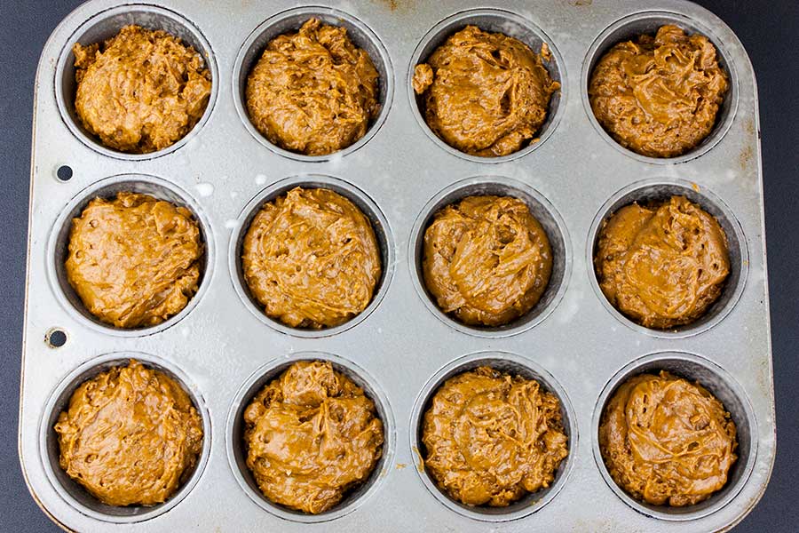 Batter in a muffin tin.