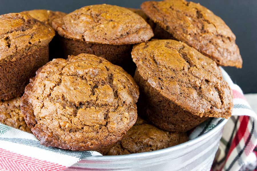 Gingerbread Muffins in a metal bucket.