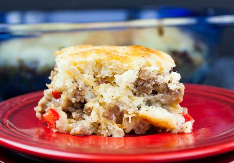 Sausage Breakfast Cake Recipe - Light, fluffy and yet warm and cheesy. All the flavors of a savory breakfast in one easy cake!
