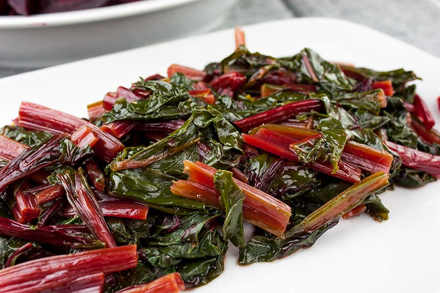 Ninja Foodi Fresh Beet Greens on a white platter 