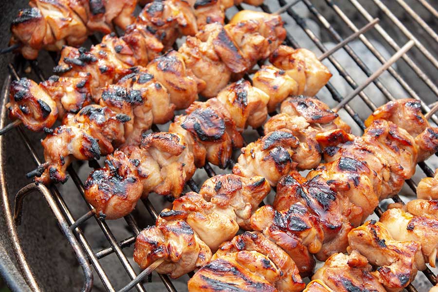 Filipino Chicken Kebabs on the grill