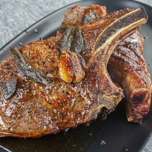 Simple ingredients and simple instructions on how to deliver a moist and juicy thick cut pork chop every time. #recipes #pork #porkchops