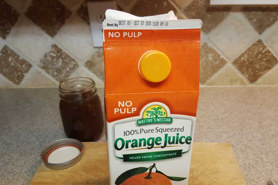 Orange juice box.