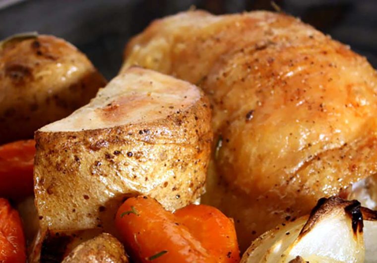 Roasted chicken thighs and vegetables