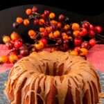 apple cider pound cake on silver platter