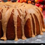 apple cider pound cake on silver platter