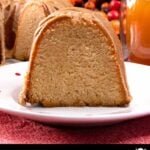 apple cider pound cake on a white plate
