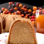 apple cider pound cake on a white plate