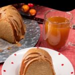 apple cider pound cake on a white plate