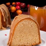 apple cider pound cake on a white plate