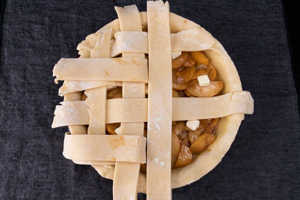 lattice pie dough halfway done