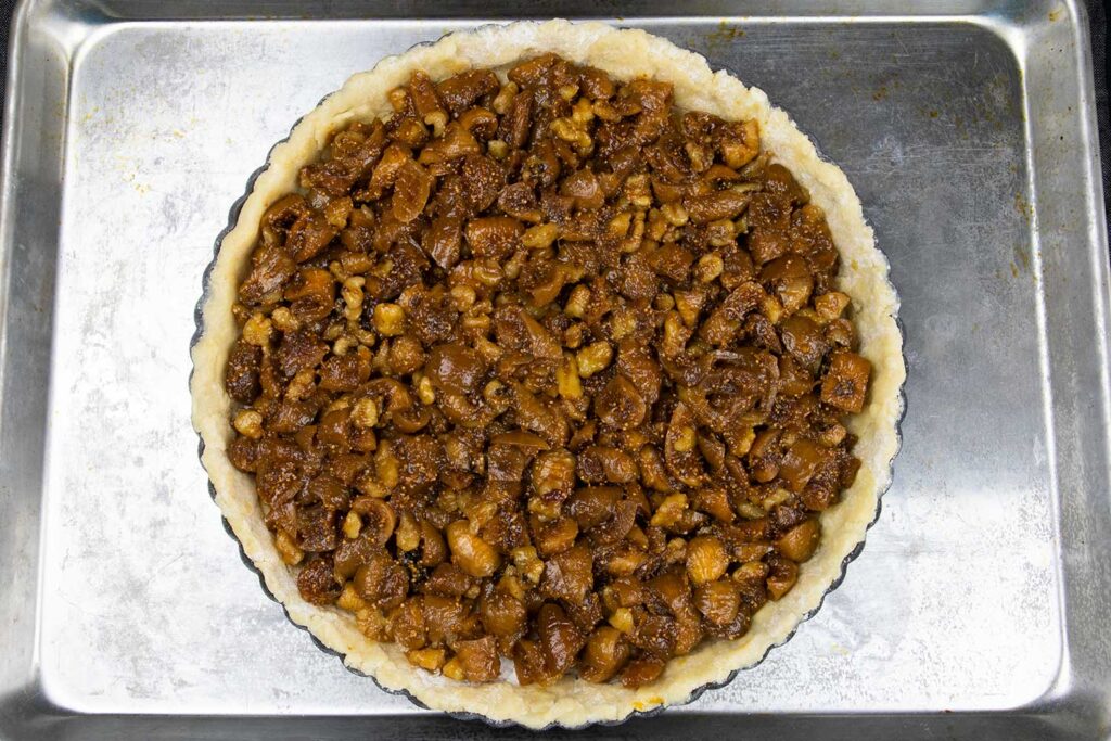 Assembled pastry on a baking sheet.