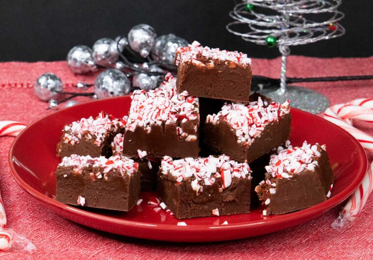 peppermint fudge on red plate