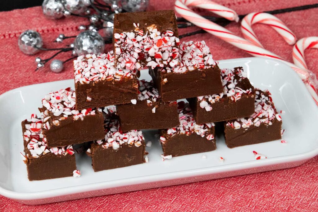 peppermint fudge on white plate
