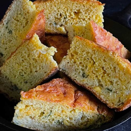creole cornbread in cast iron skillet