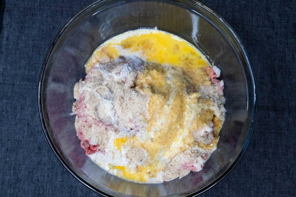 meatloaf ingredients in a glass bowl