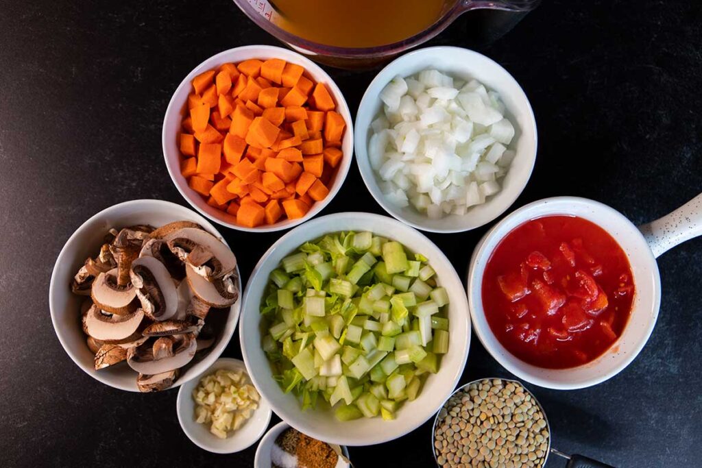 Ingredients for lentil soup.