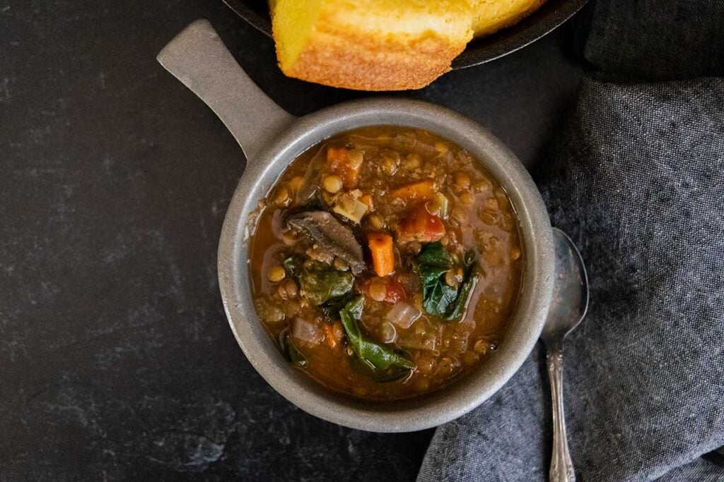 Lentil soup with cornbread