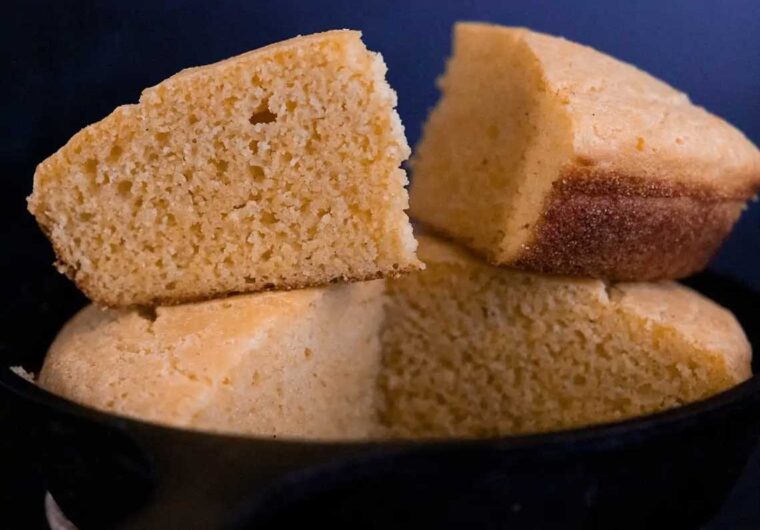 Buttermilk cornbread in a cast iron skillet