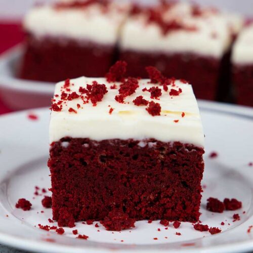 red velvet brownie on a white plate