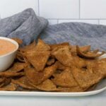 Homemade pita chips with dip