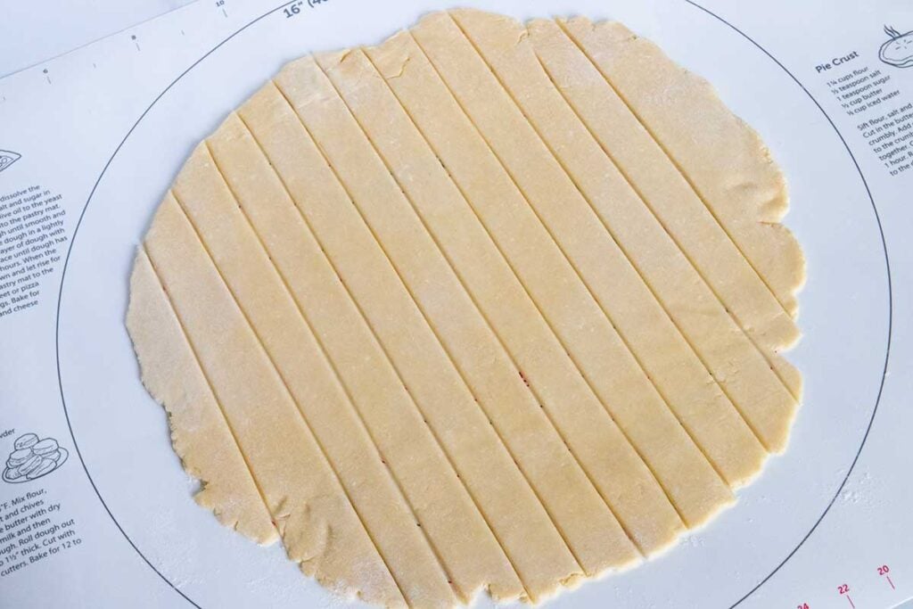 Pie dough rolled into a 12-inch circle and cut into strips.