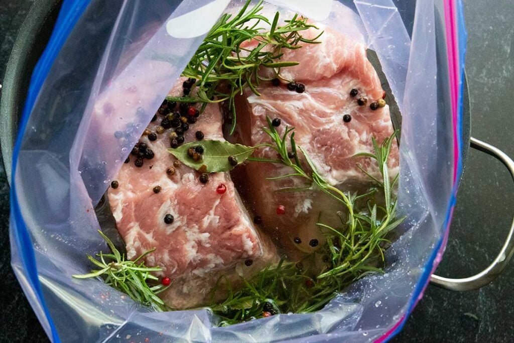 Pork chops in a brine.