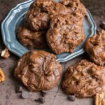 Brownie cookies on a silver plate.