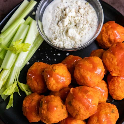 buffalo chicken meatballs with celery and blue cheese