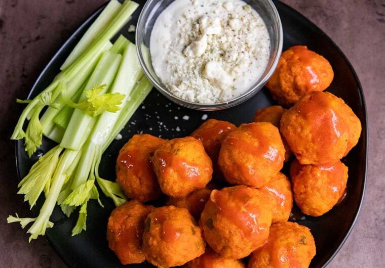 buffalo chicken meatballs with celery and blue cheese
