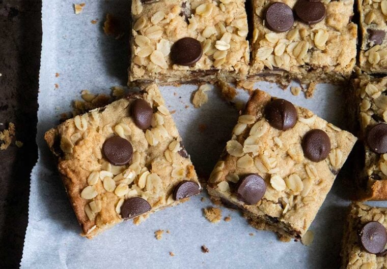 oatmeal chocolate chip bars on parchment paper