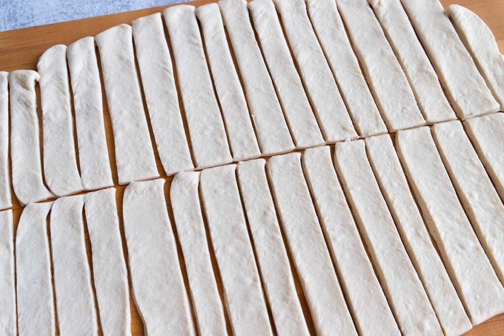 dough cut into strips