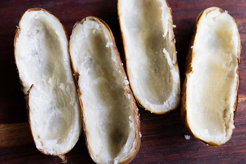 Hollowed out baked potatoes