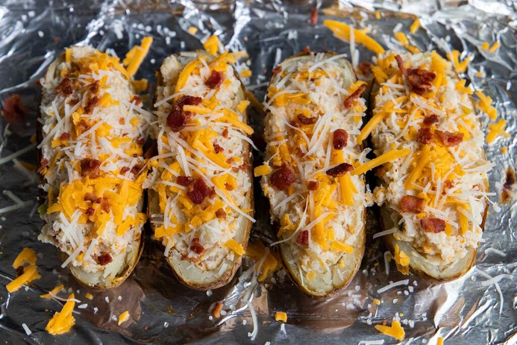 Twice baked potatoes about to go into the oven again