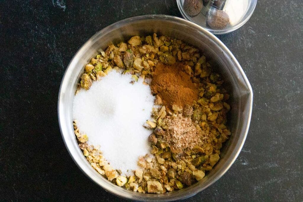 nut mixture in a metal bowl
