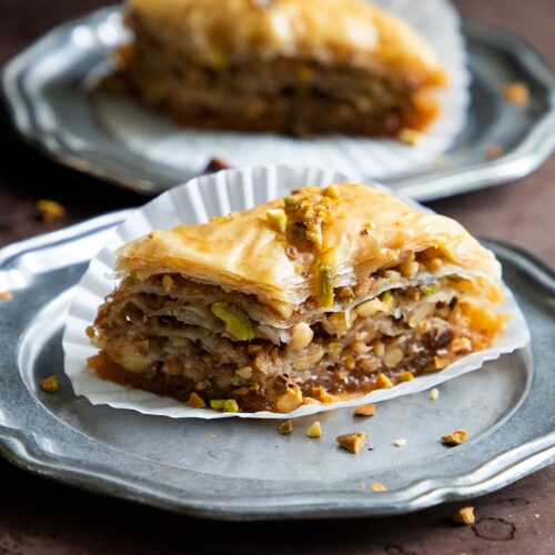 baklava on sliver plates