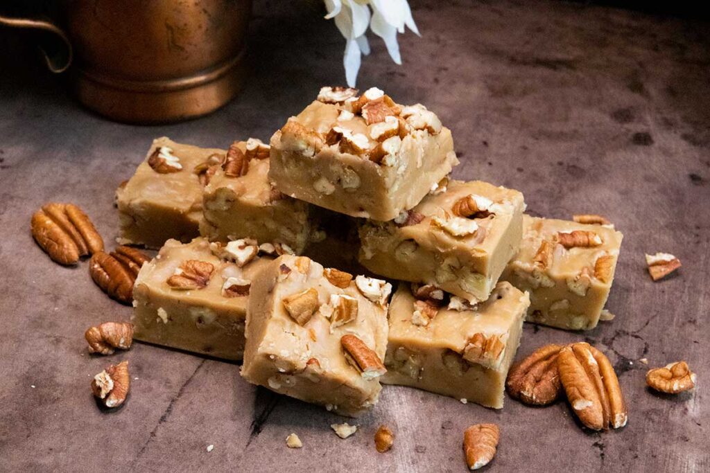 butter pecan fudge on sheet pan
