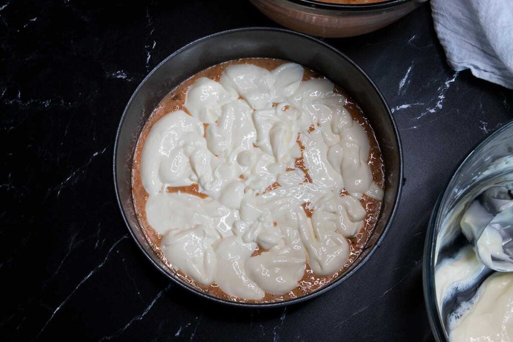 cake batter being assembled