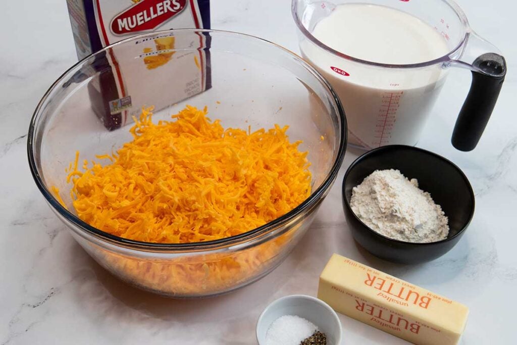 Ingredients for macaroni and cheese.