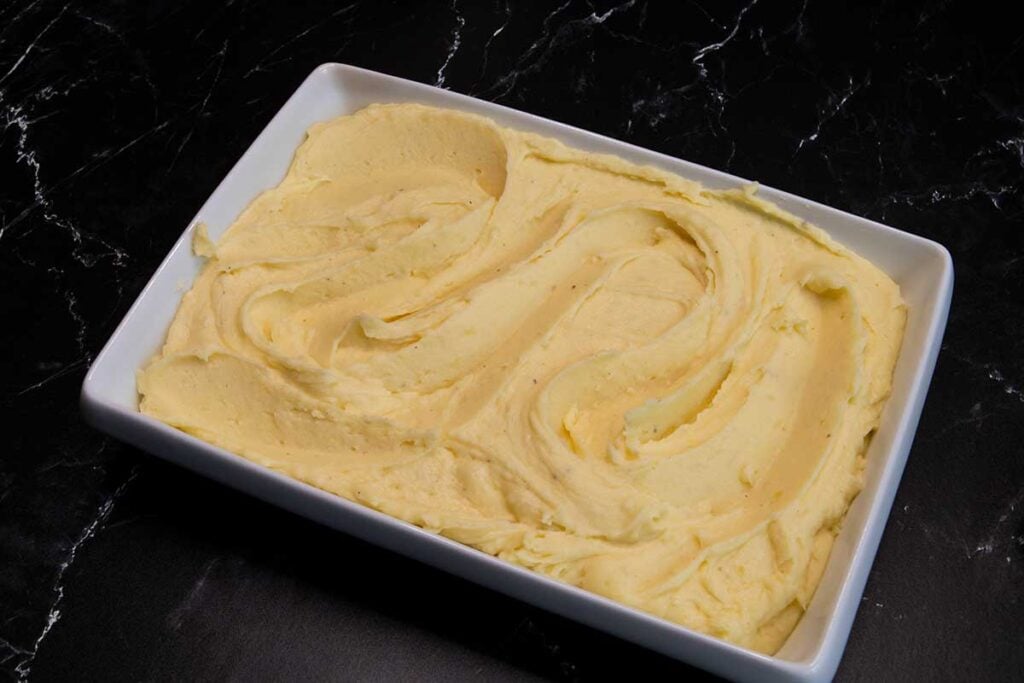 Whipped potatoes ready for the oven.